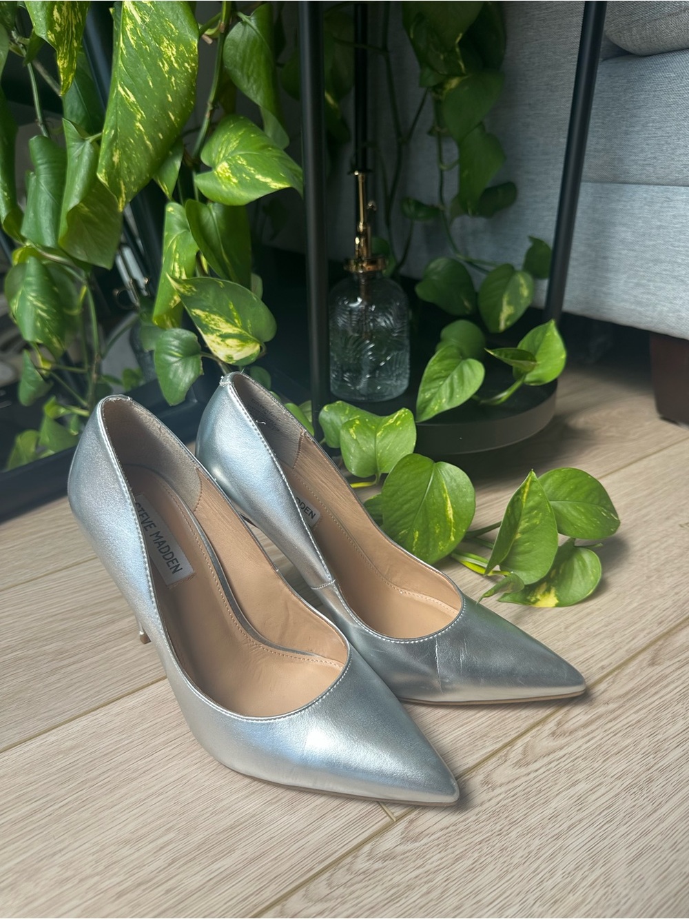 Steve Madden Metallic Silver Pointed-Toe Heels